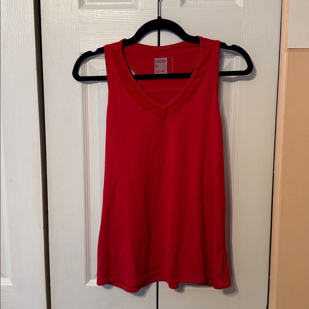 Lucky in Love Red Racerback Sleeveless Top. Size XL